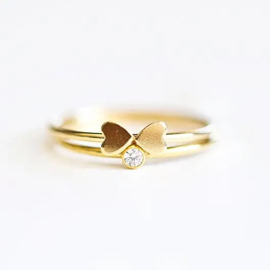 Tiny Heart Bow Stacking Ring