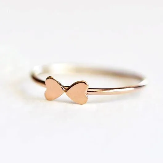 Tiny Heart Bow Stacking Ring