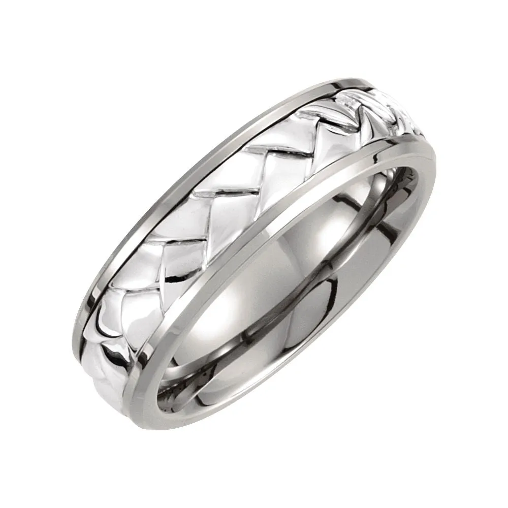 Titanium & Sterling Silver Inlay 7mm Woven Band Size 8