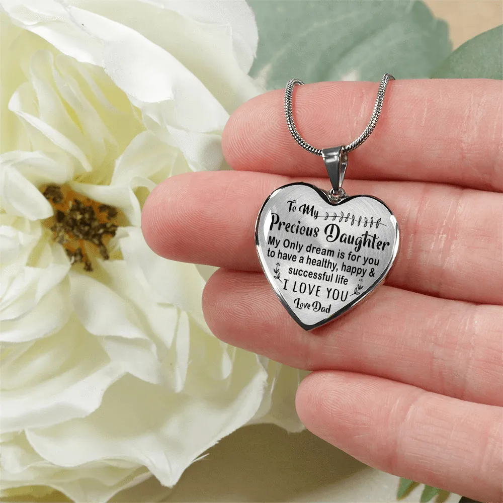 TO MY PRECIOUS DAUGHTER - (BLACK ON TRANSPARENT) SILVER FINISHED NECKLACE