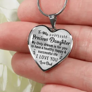 TO MY PRECIOUS DAUGHTER - (BLACK ON TRANSPARENT) SILVER FINISHED NECKLACE