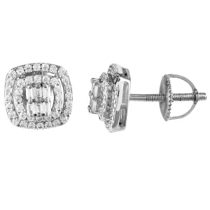 Tower Style Cube Icy Baguette Sterling Silver Stud Earrings