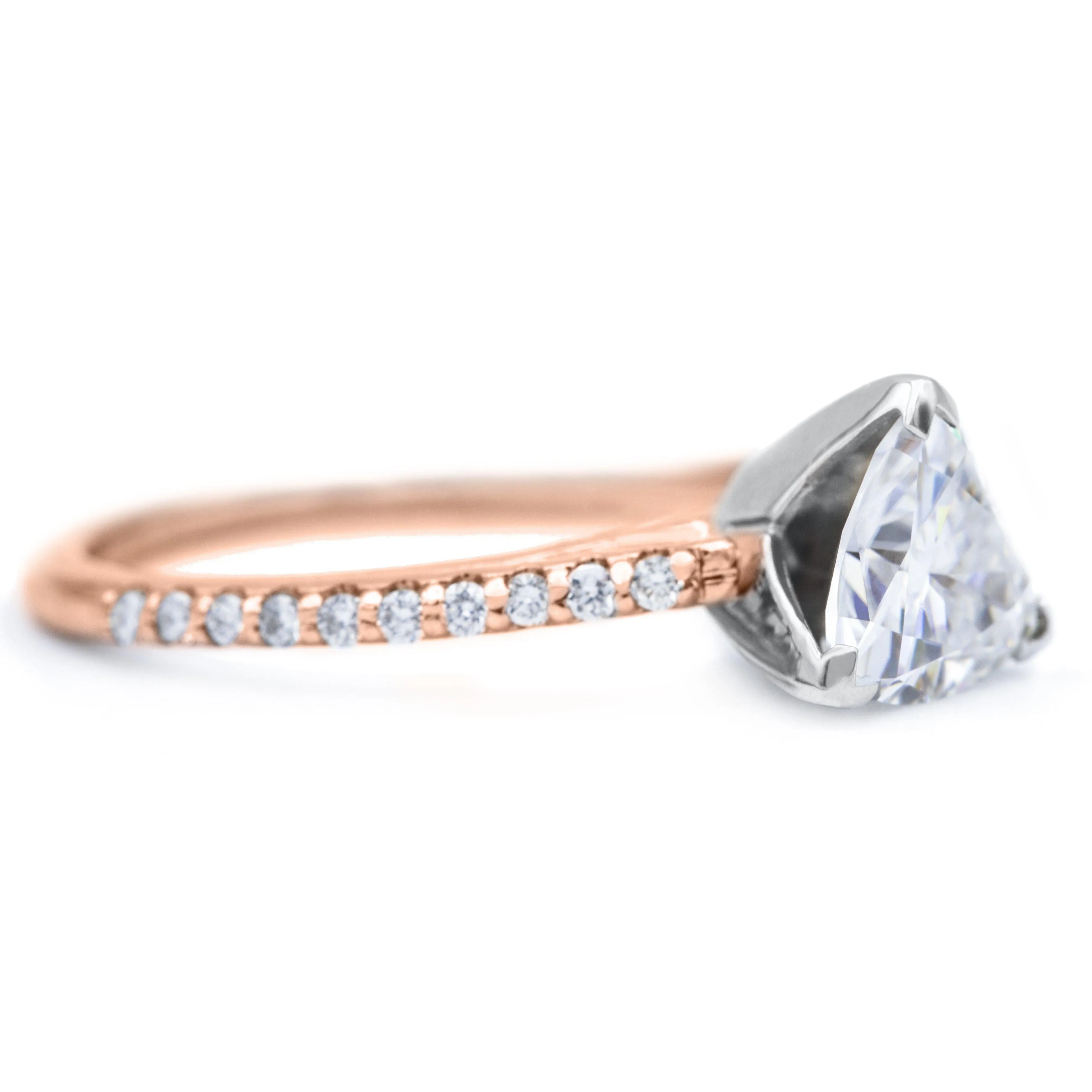 Trillion Moissanite 3 Prongs Diamond Accent Ice Cathedral Solitaire Ring