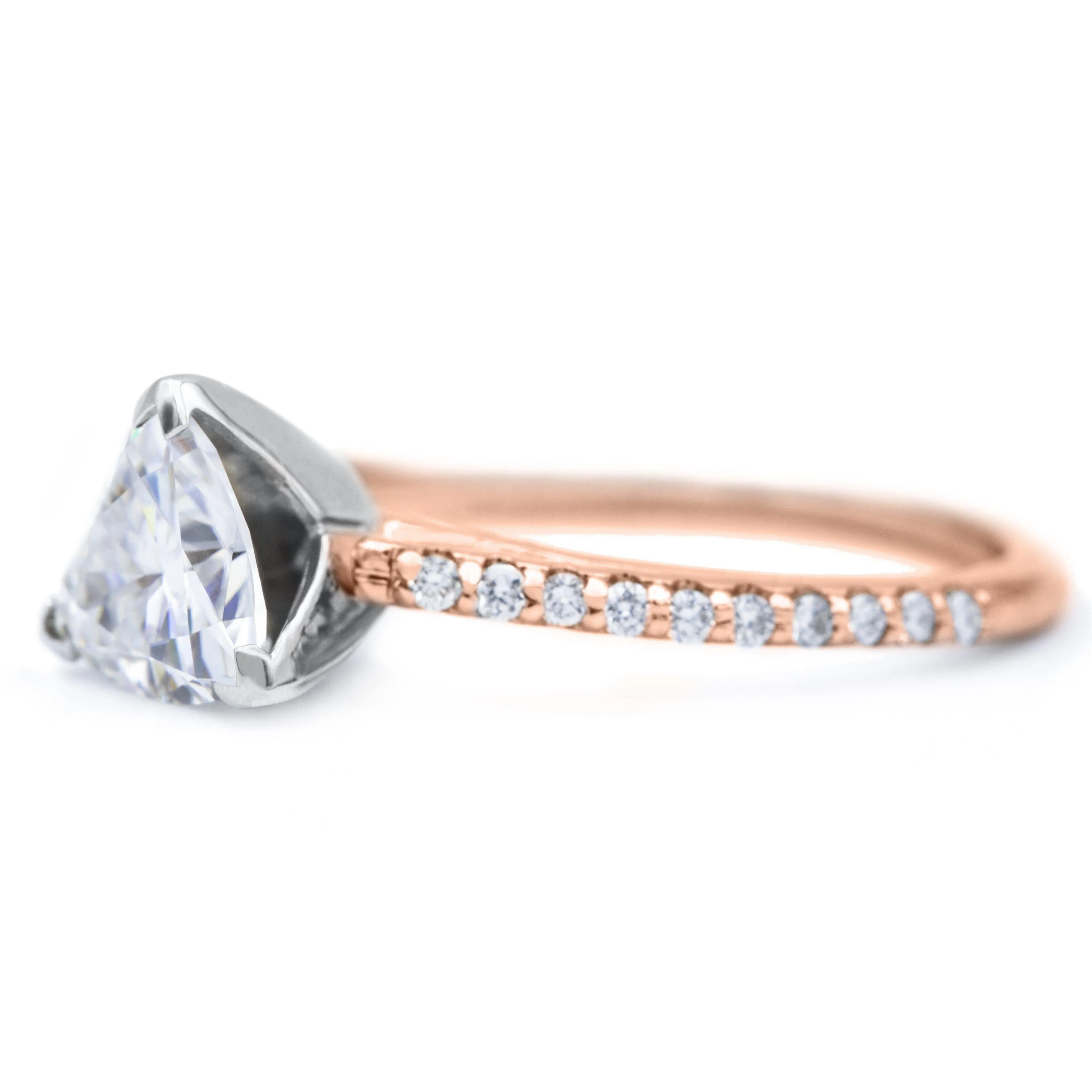 Trillion Moissanite 3 Prongs Diamond Accent Ice Cathedral Solitaire Ring