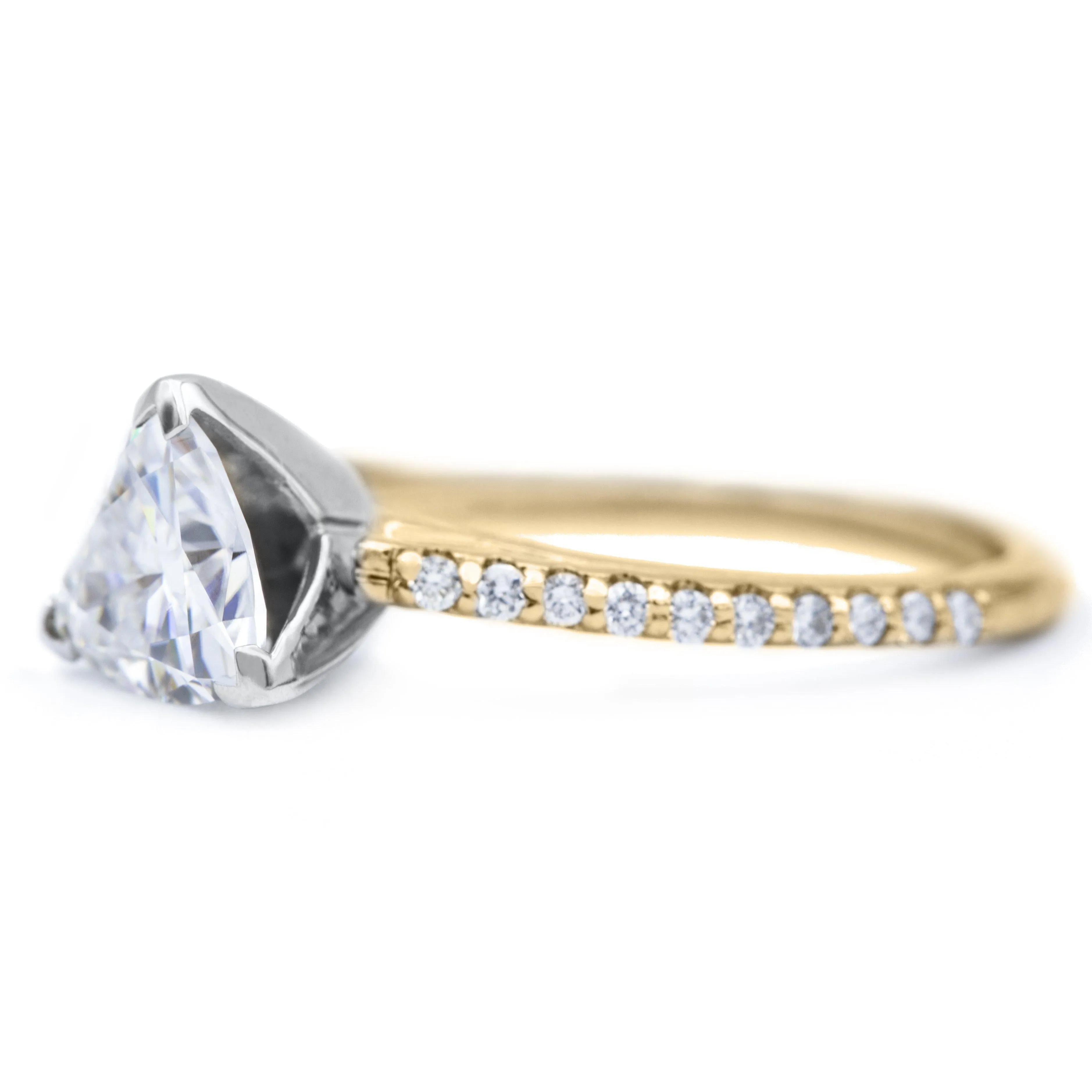 Trillion Moissanite 3 Prongs Diamond Accent Ice Cathedral Solitaire Ring