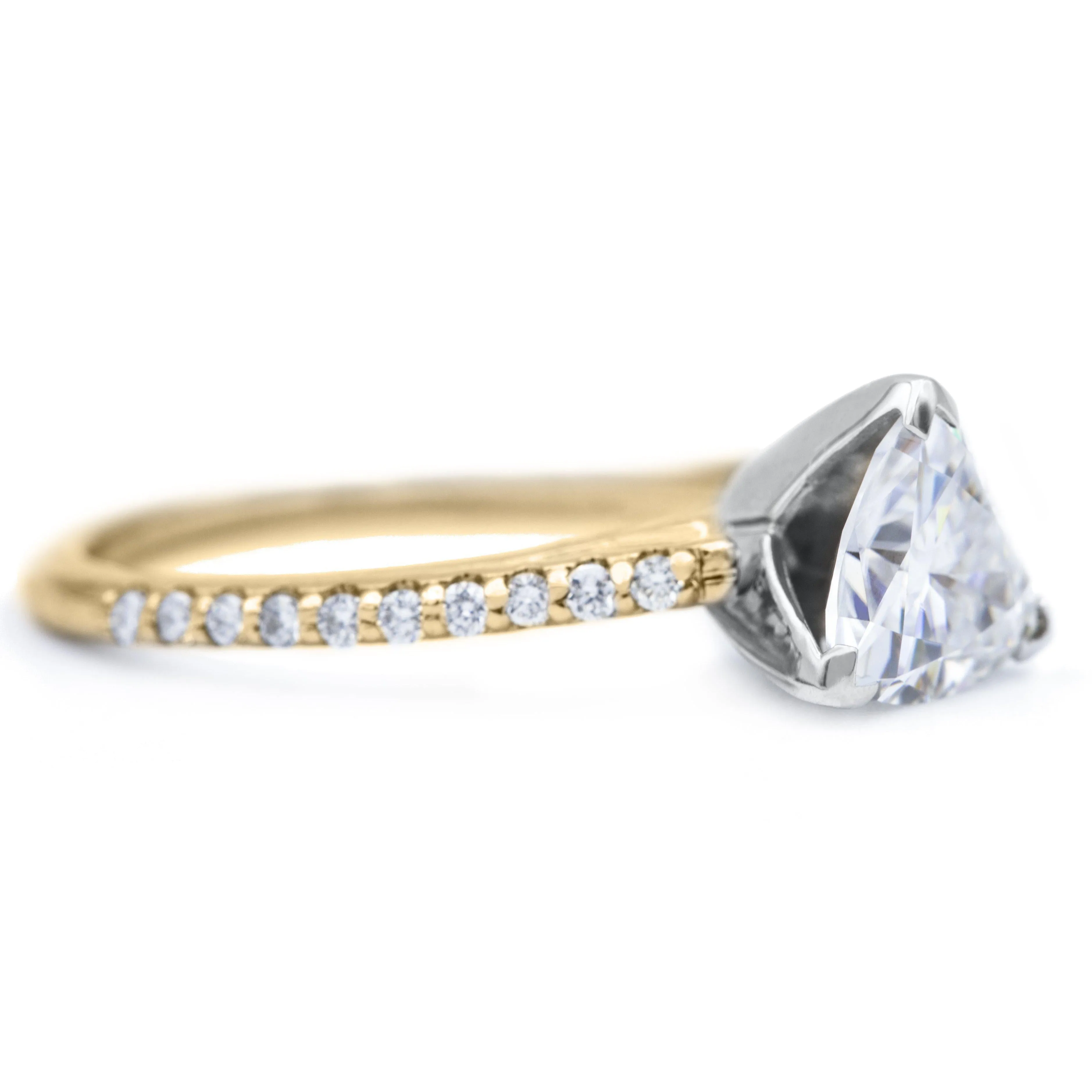 Trillion Moissanite 3 Prongs Diamond Accent Ice Cathedral Solitaire Ring