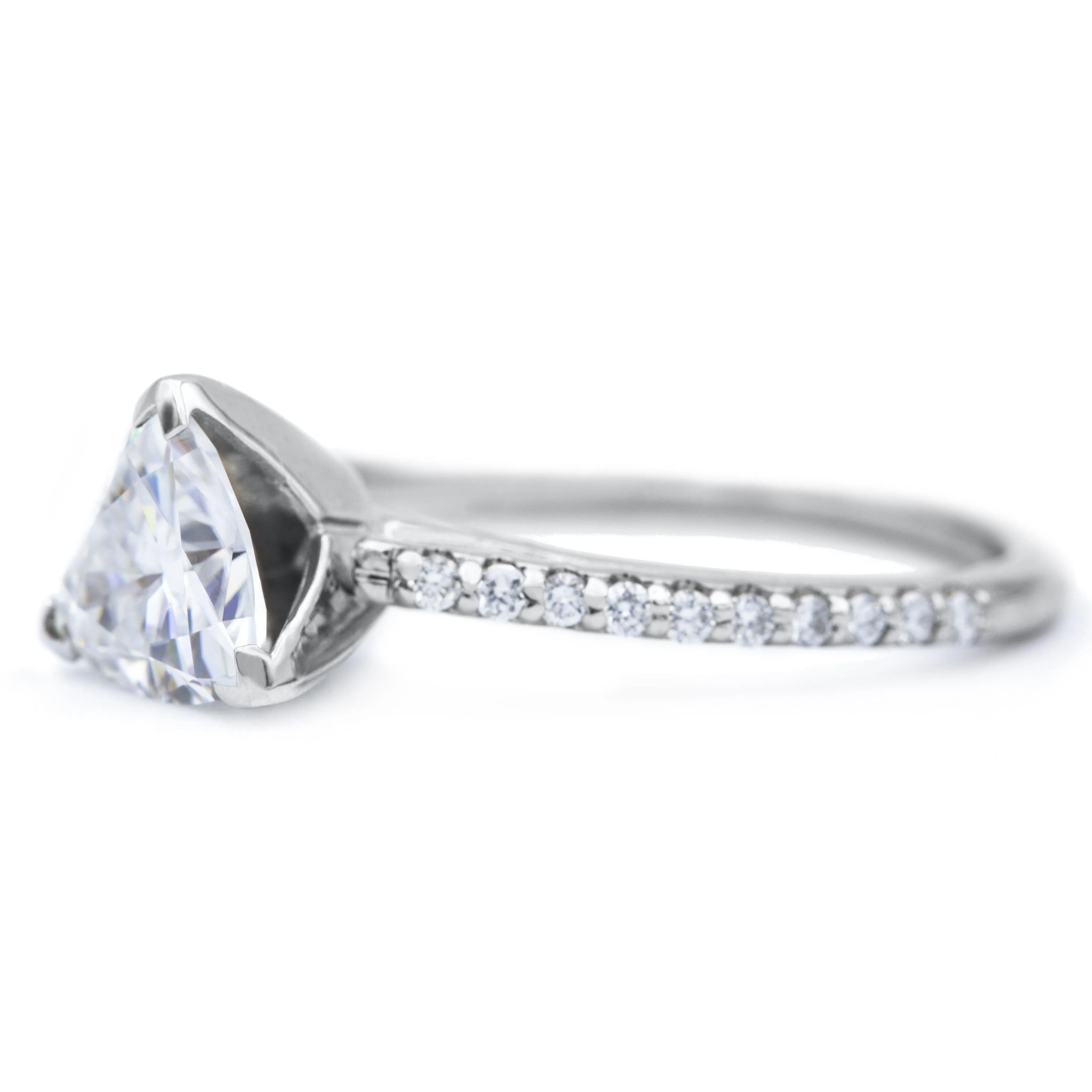 Trillion Moissanite 3 Prongs Diamond Accent Ice Cathedral Solitaire Ring