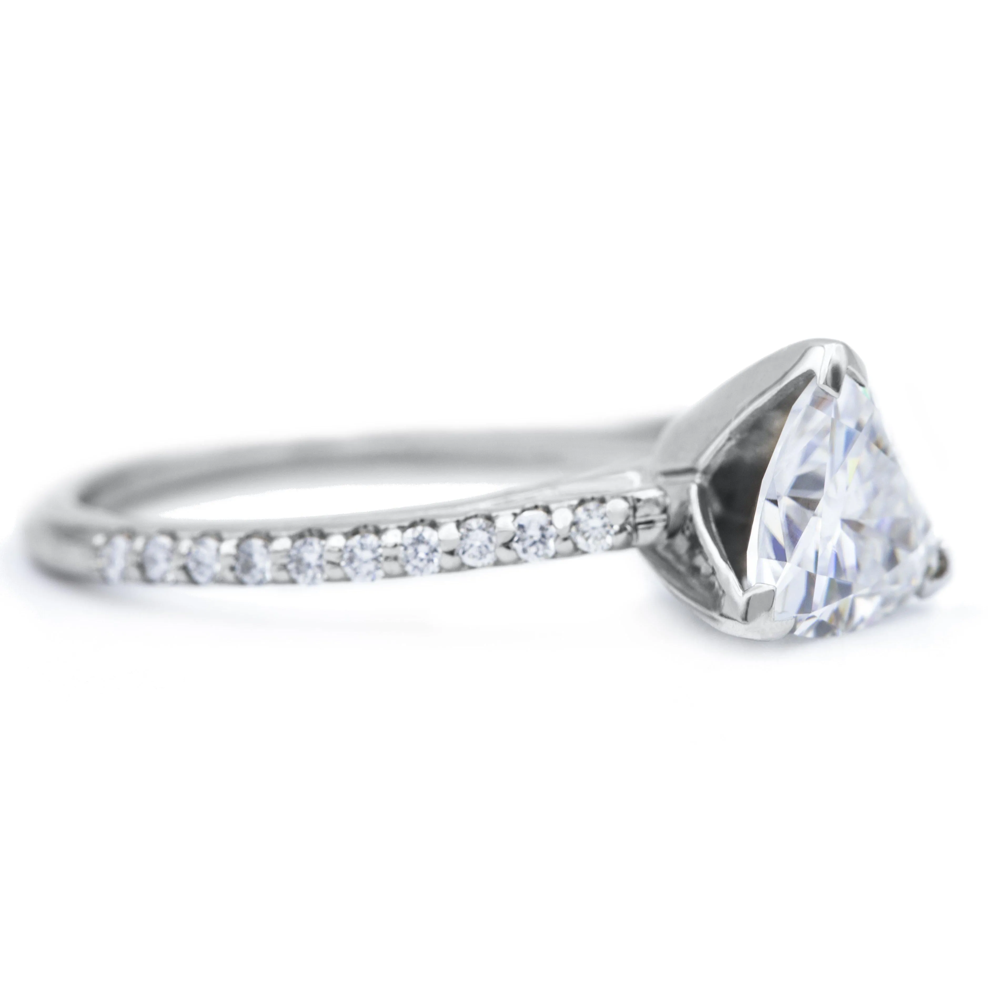 Trillion Moissanite 3 Prongs Diamond Accent Ice Cathedral Solitaire Ring