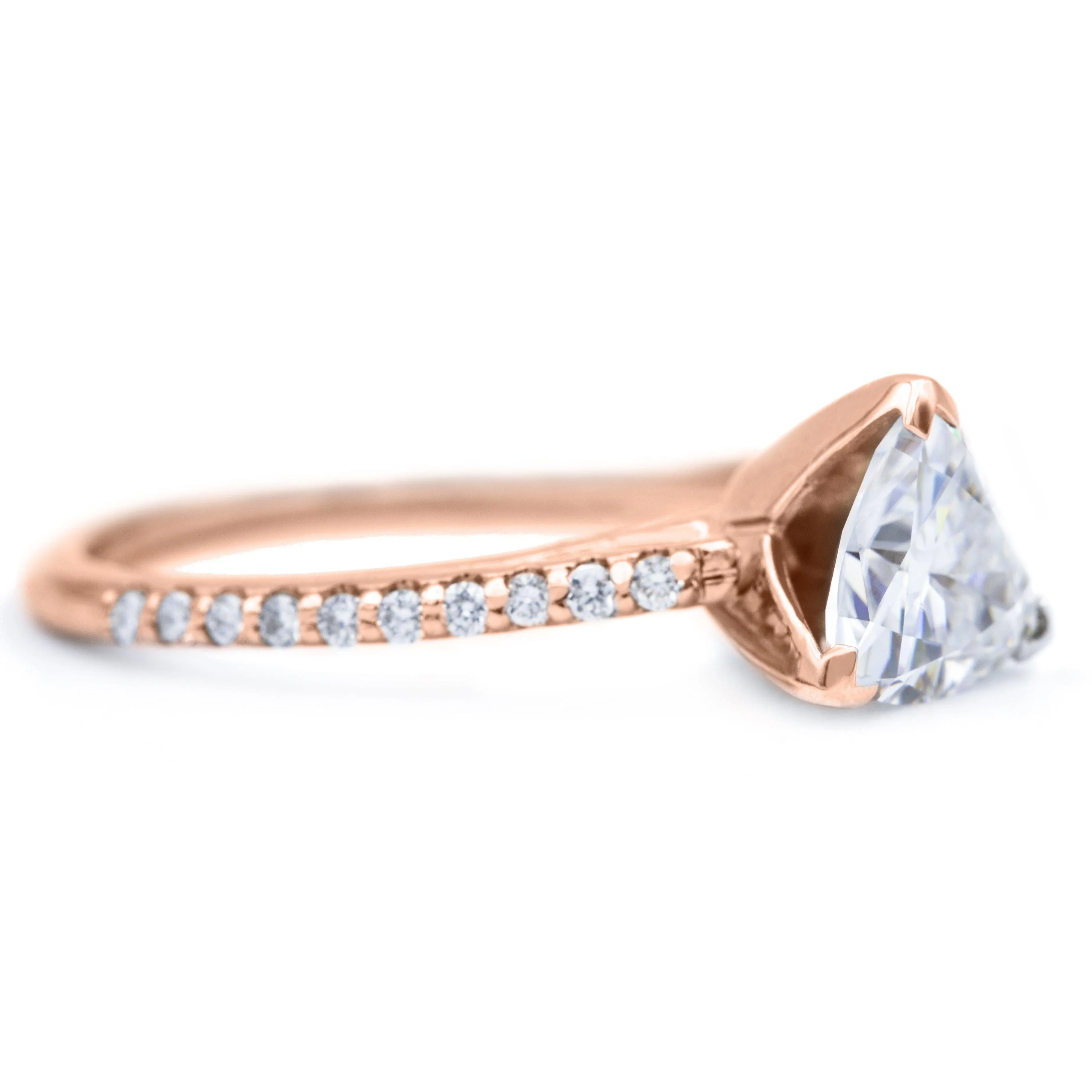 Trillion Moissanite 3 Prongs Diamond Accent Ice Cathedral Solitaire Ring