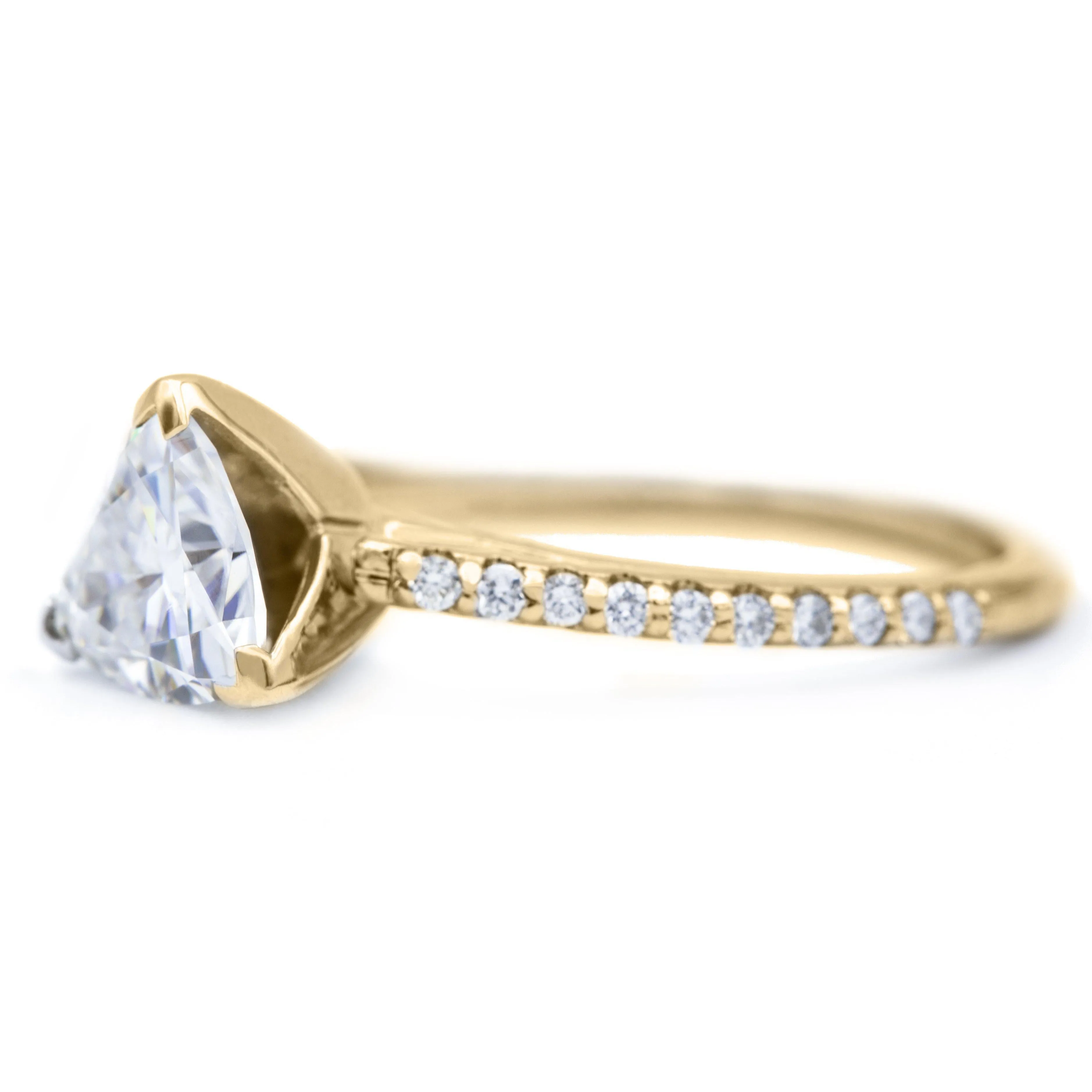 Trillion Moissanite 3 Prongs Diamond Accent Ice Cathedral Solitaire Ring