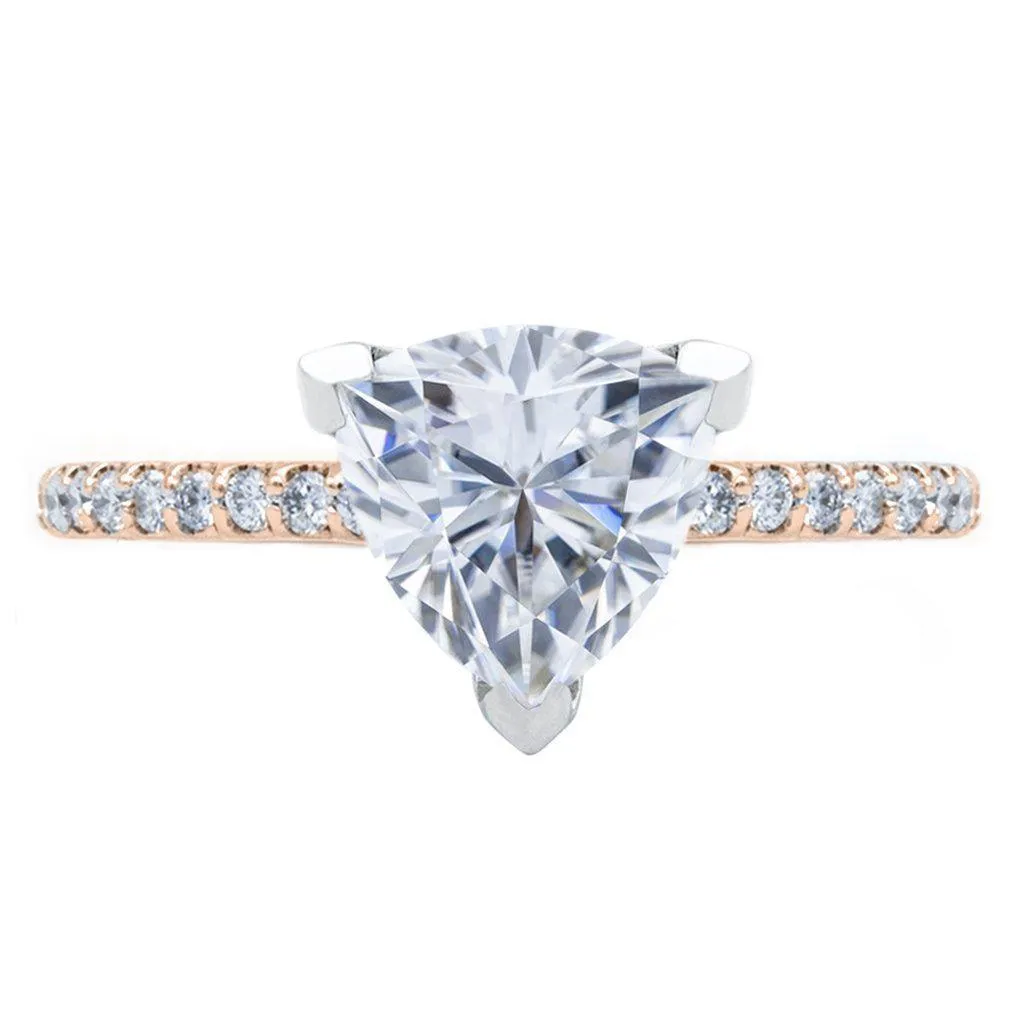 Trillion Moissanite 3 Prongs Diamond Accent Ice Solitaire Ring