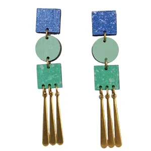 Trio Grande Earrings in Blue & Green