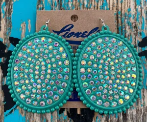 Turquoise Concho w/ Clear Rhinestone Earrings