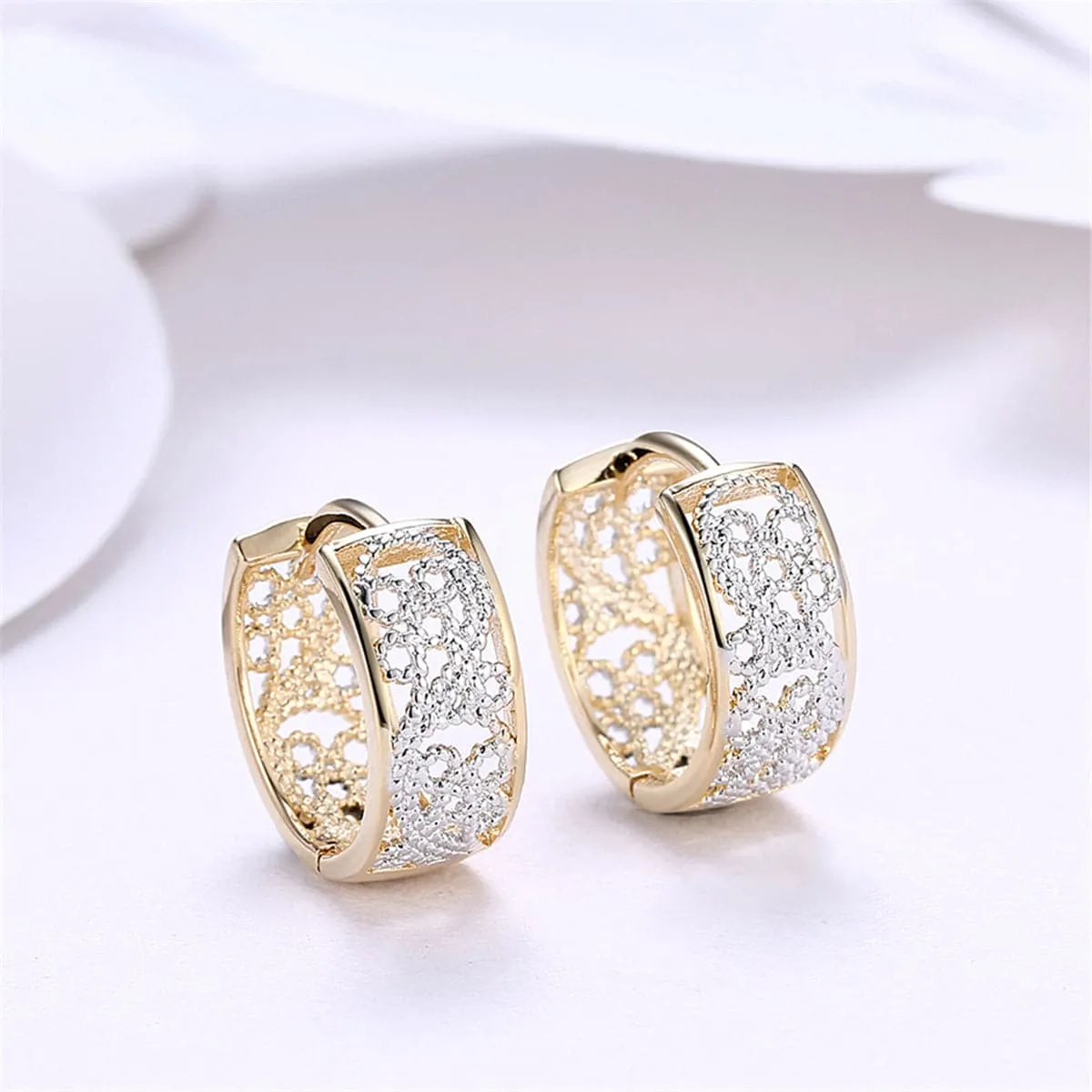 Two-Tone Embossed Cutout Huggie Earrings