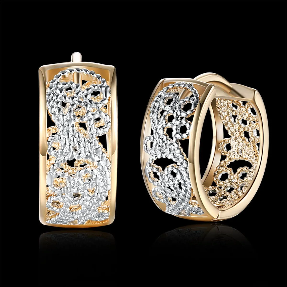 Two-Tone Embossed Cutout Huggie Earrings