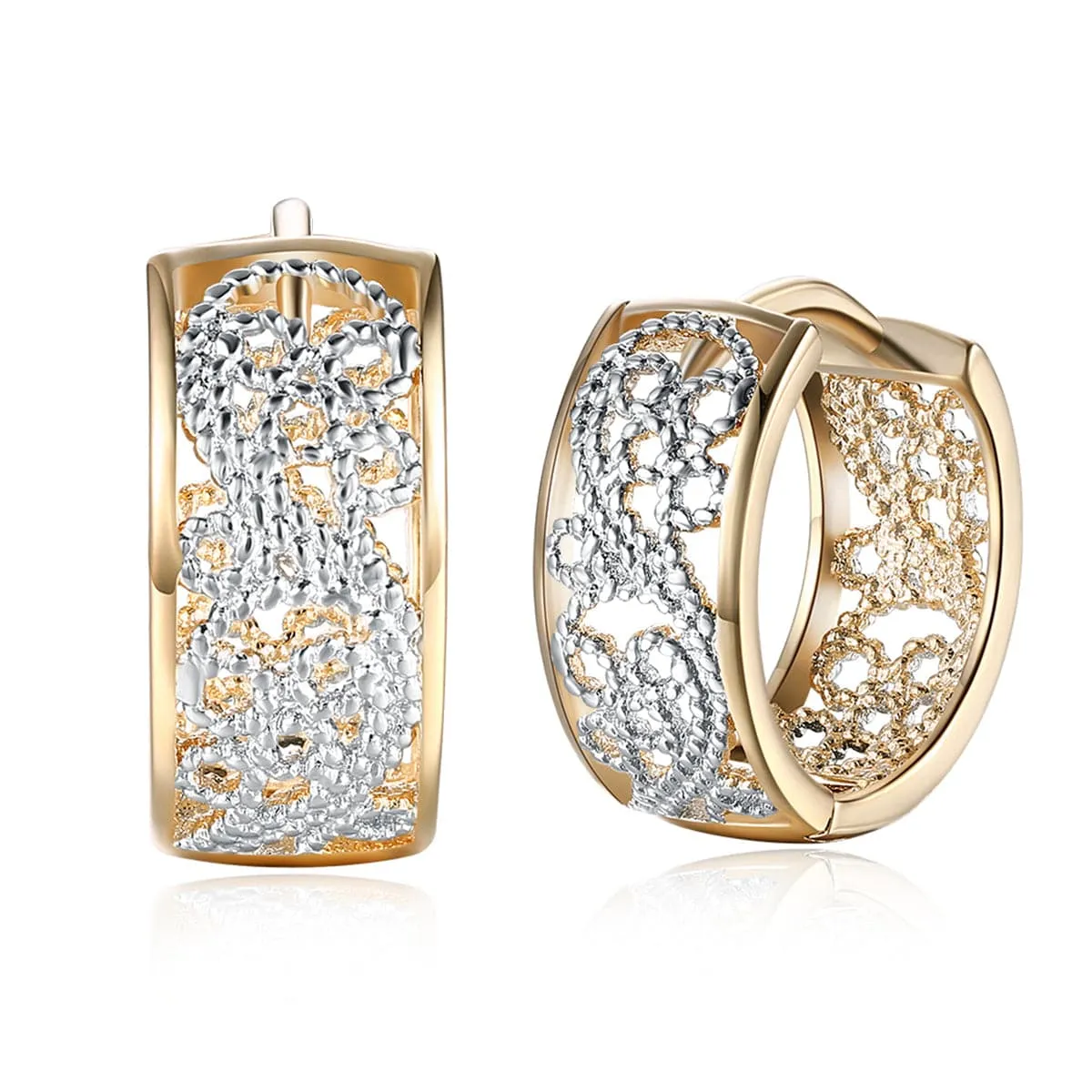 Two-Tone Embossed Cutout Huggie Earrings