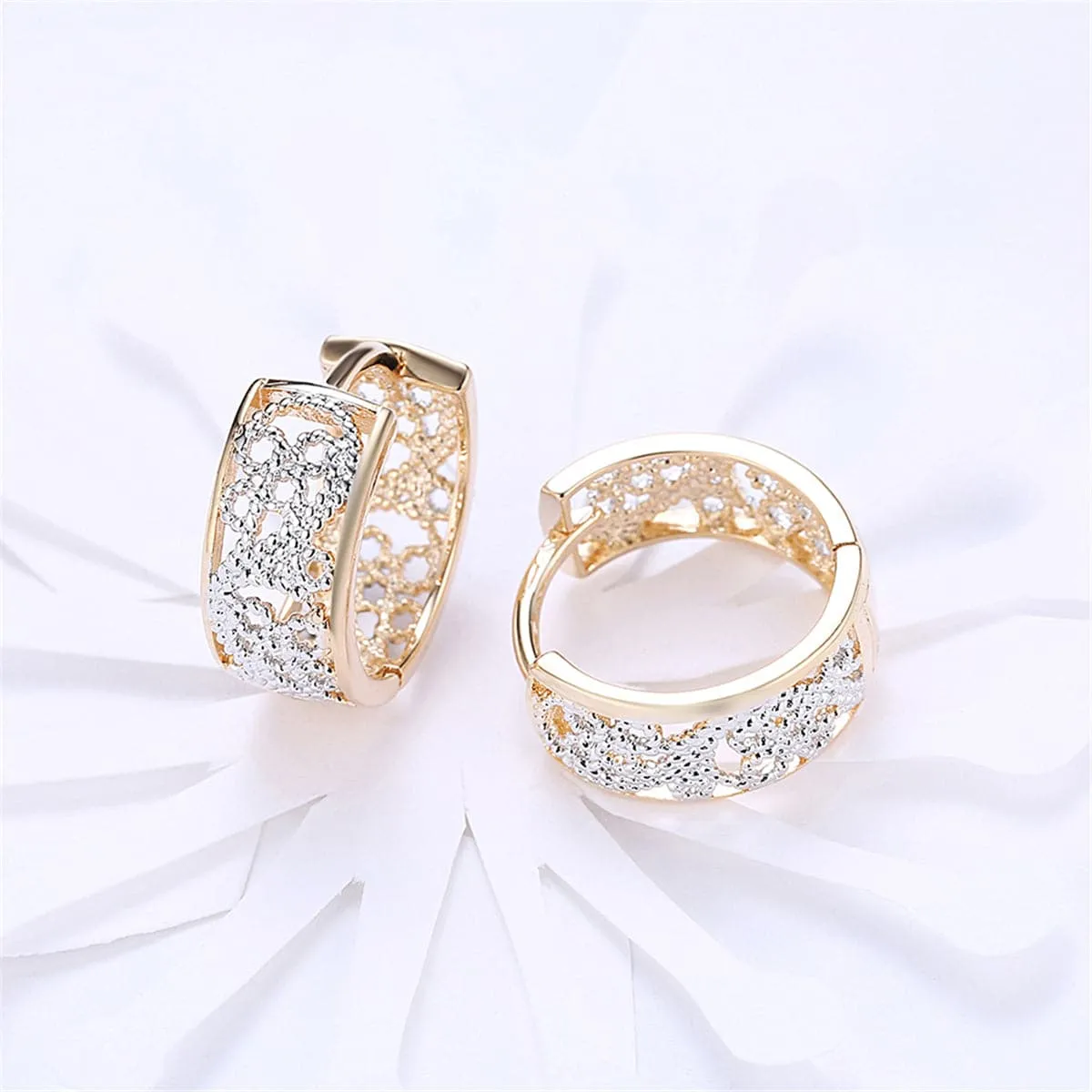 Two-Tone Embossed Cutout Huggie Earrings