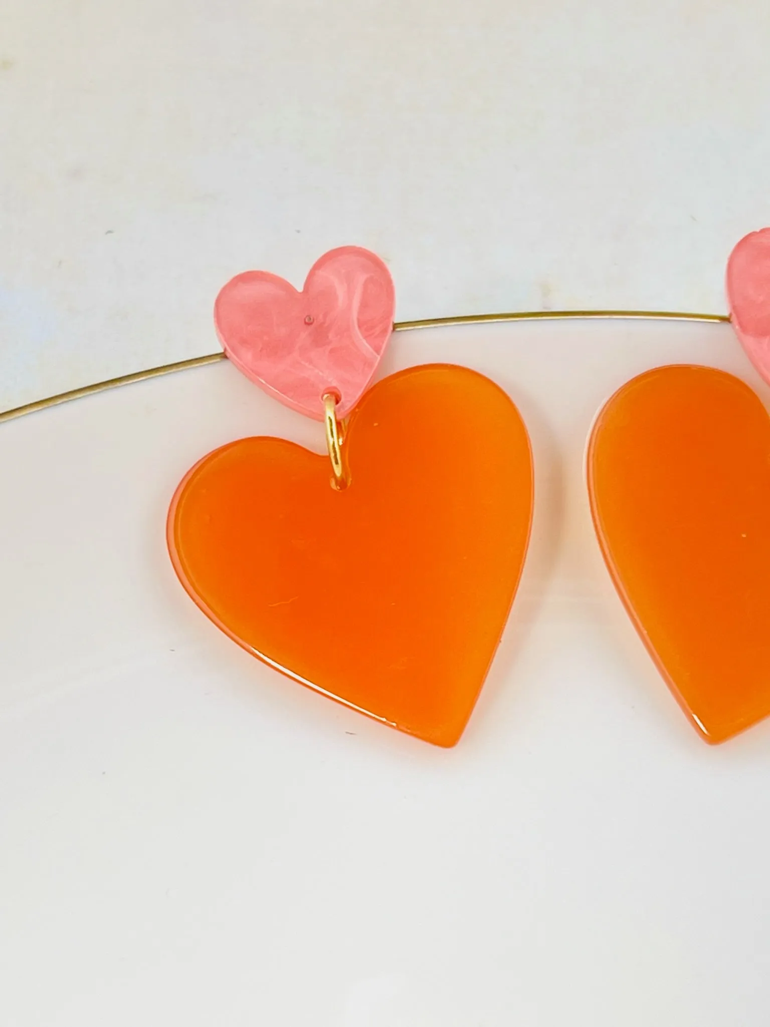 Two Tone Heart Studs with Pink and Orange