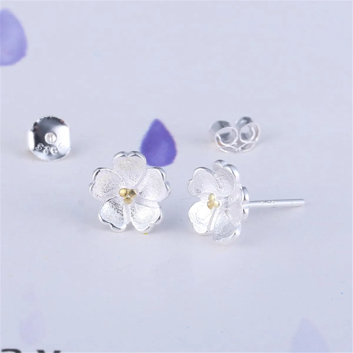 Two-Tone Sakura Floral Stud Earrings