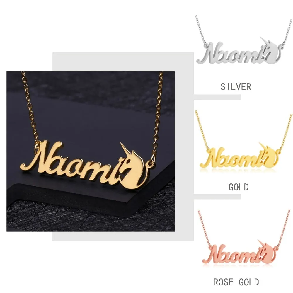 Unicorn Babe Custom Cursive Necklace