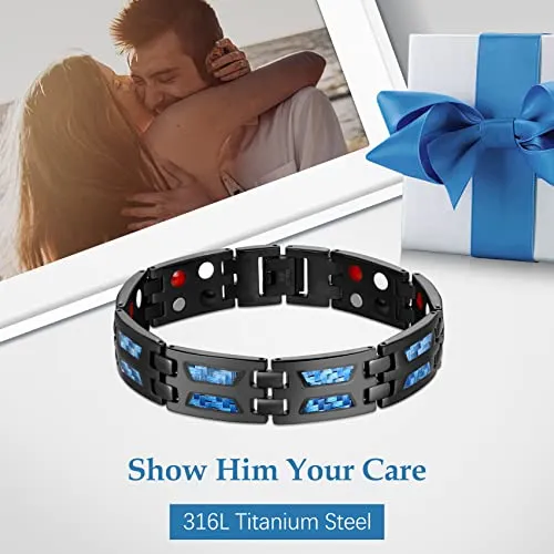 Unique Blue Carbon Fiber Titanium Steel Magnetic Bracelet for Men