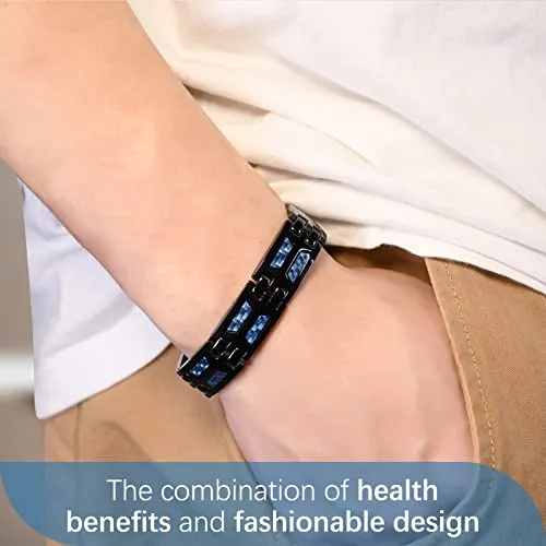 Unique Blue Carbon Fiber Titanium Steel Magnetic Bracelet for Men