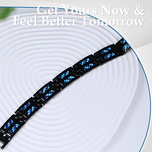 Unique Blue Carbon Fiber Titanium Steel Magnetic Bracelet for Men