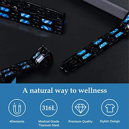 Unique Blue Carbon Fiber Titanium Steel Magnetic Bracelet for Men