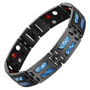 Unique Blue Carbon Fiber Titanium Steel Magnetic Bracelet for Men