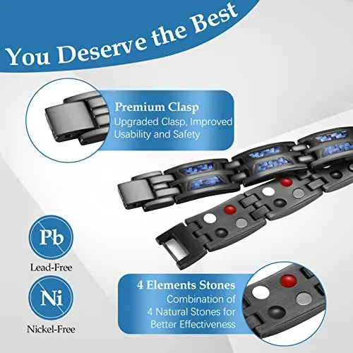 Unique Blue Carbon Fiber Titanium Steel Magnetic Bracelet for Men