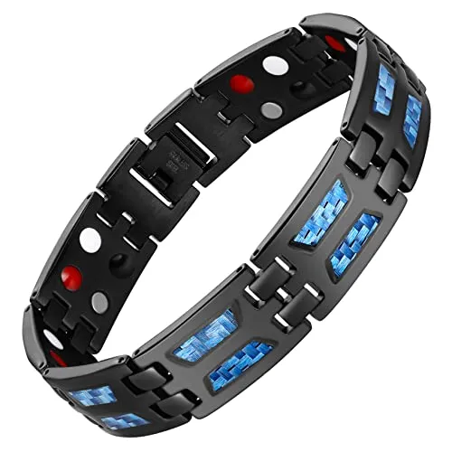 Unique Blue Carbon Fiber Titanium Steel Magnetic Bracelet for Men