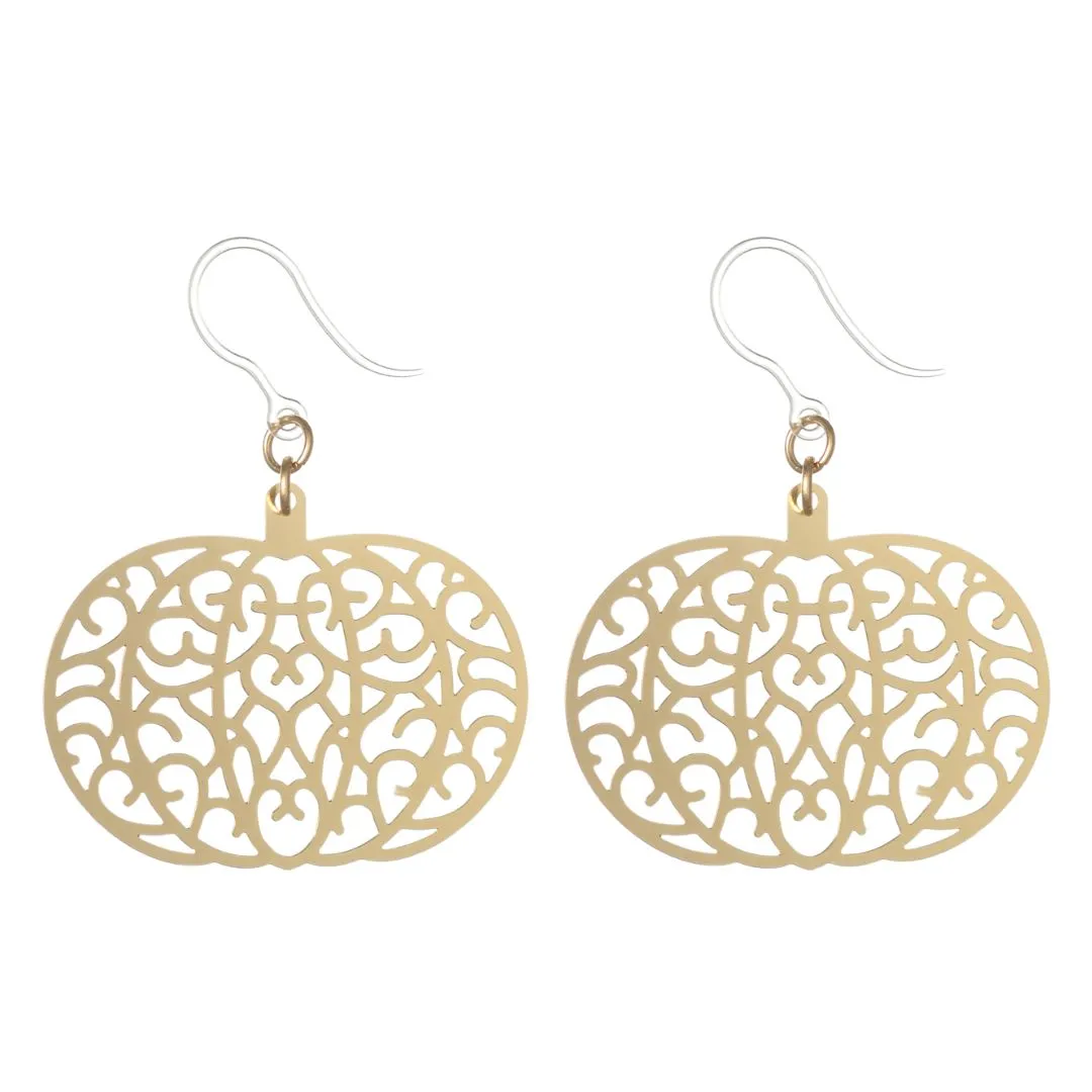 Veiny Pumpkin Dangles Hypoallergenic Earrings for Sensitive Ears Made with Plastic Hooks