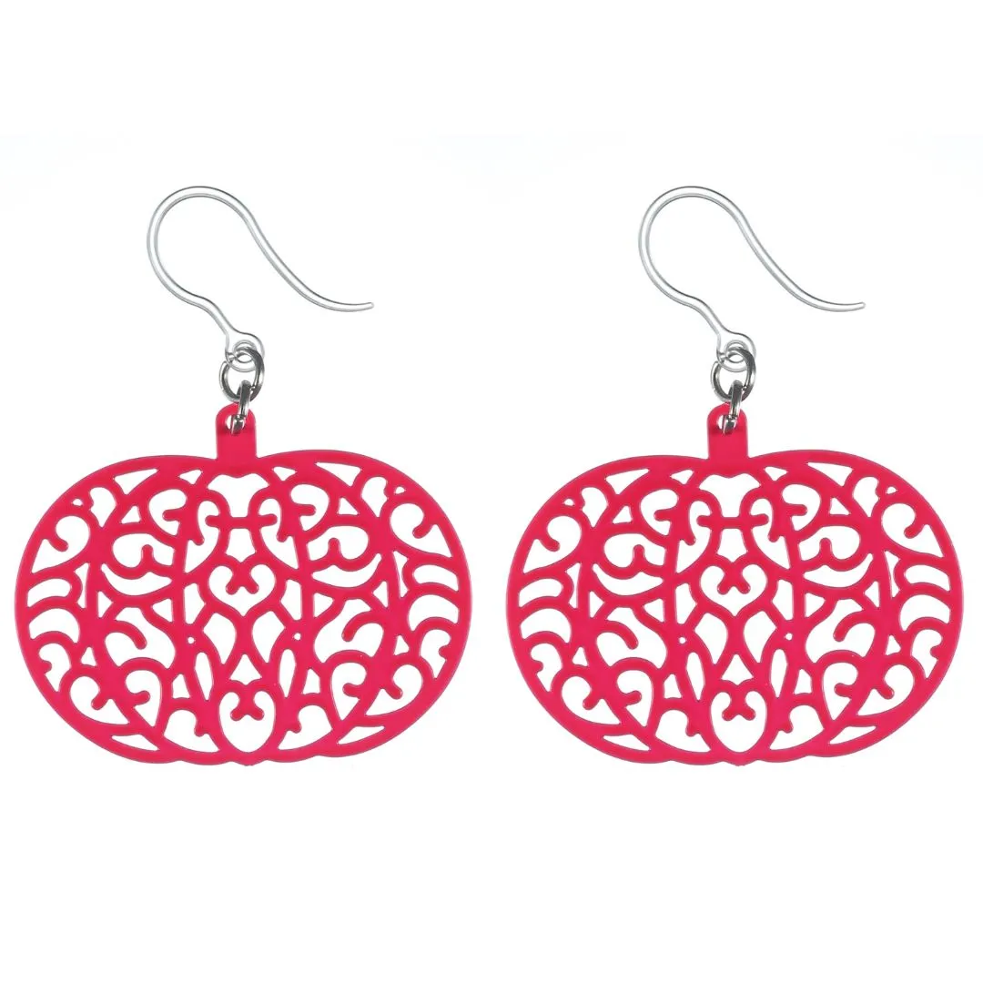 Veiny Pumpkin Dangles Hypoallergenic Earrings for Sensitive Ears Made with Plastic Hooks