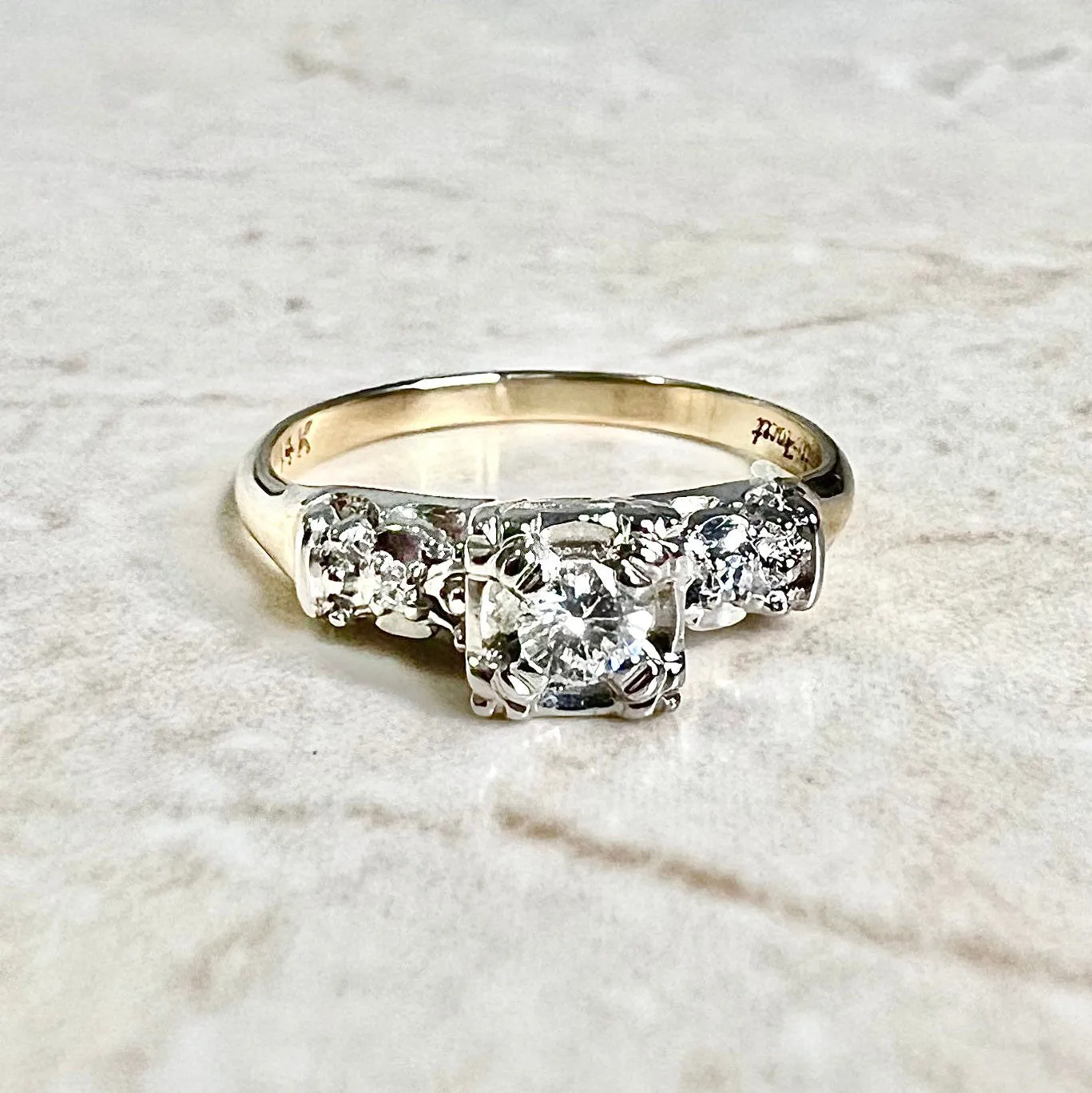 Vintage 1940’s 14 Karat Two-Tone Gold Diamond Engagement Ring