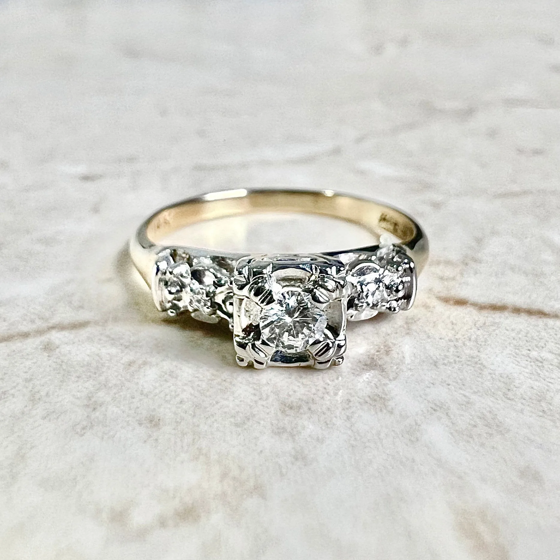 Vintage 1940’s 14 Karat Two-Tone Gold Diamond Engagement Ring