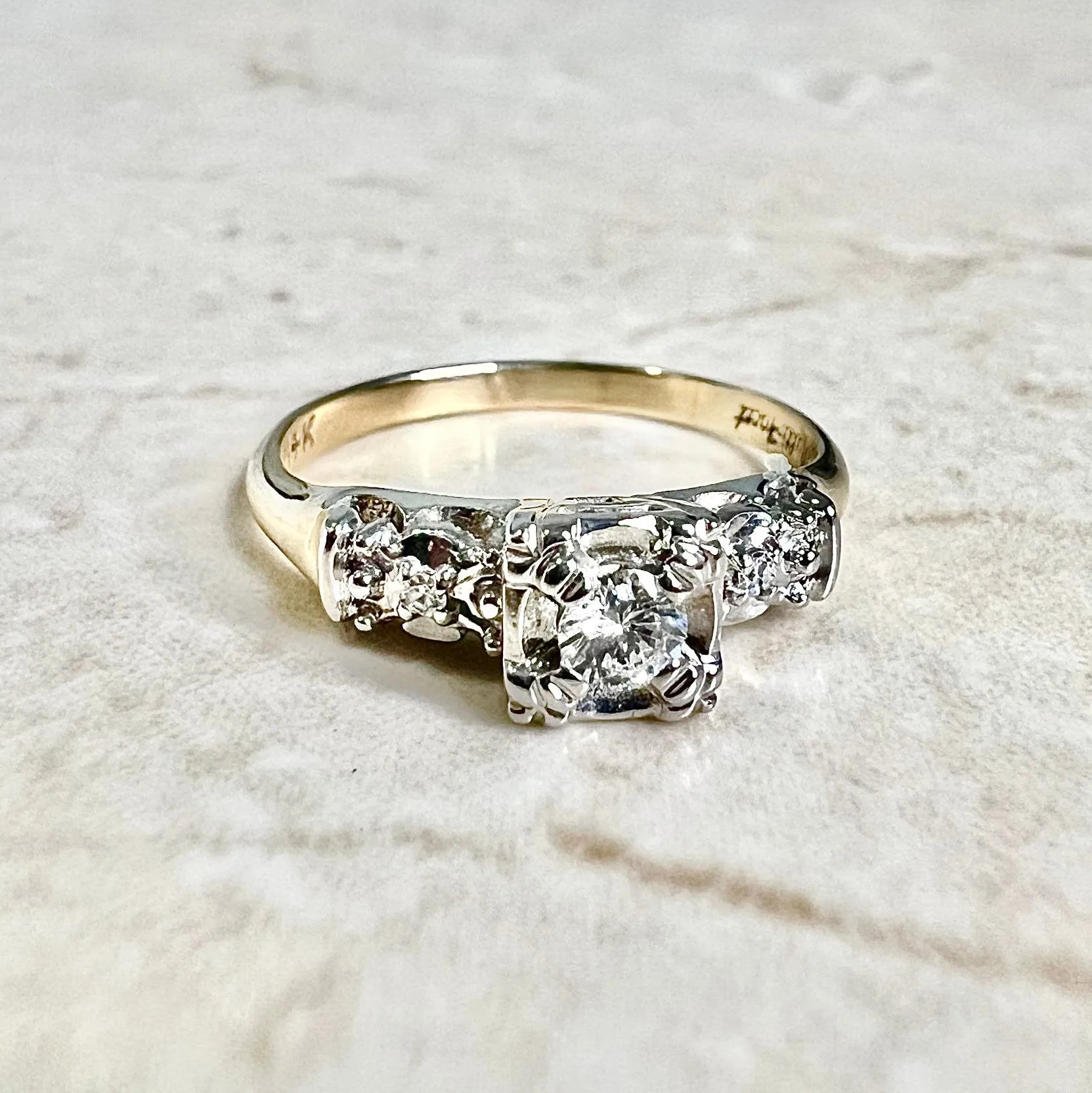 Vintage 1940’s 14 Karat Two-Tone Gold Diamond Engagement Ring