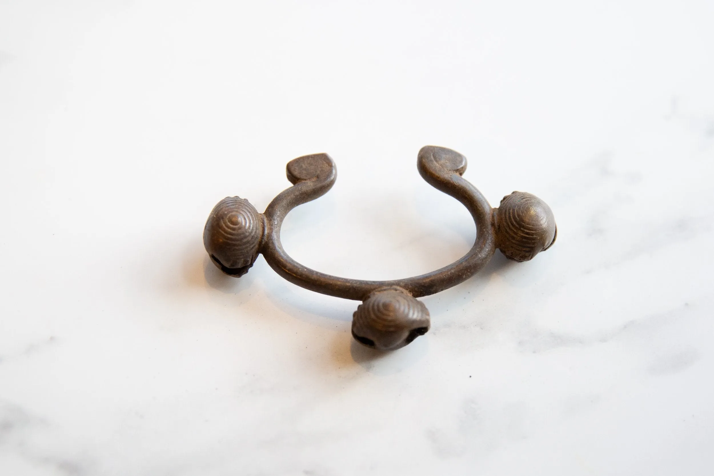 Vintage African Bronze Alloy Lobi Bell Cuff Bracelet