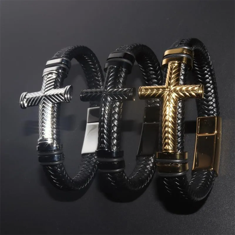 Vintage Criss Cross Braided Leather Bracelet for Men