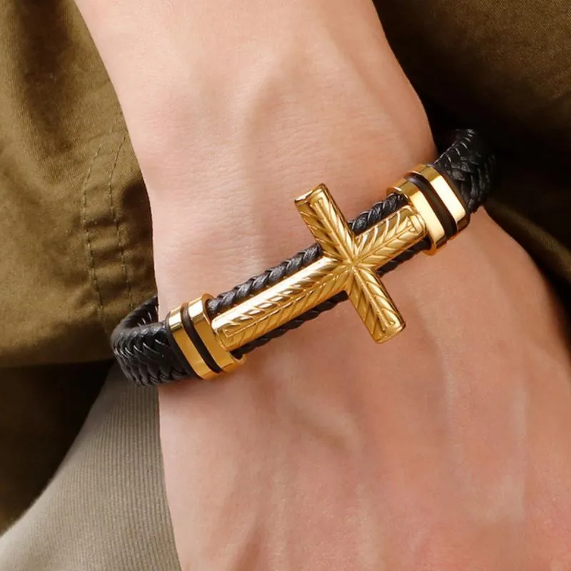 Vintage Criss Cross Braided Leather Bracelet for Men