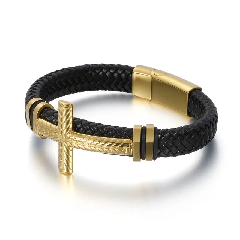 Vintage Criss Cross Braided Leather Bracelet for Men