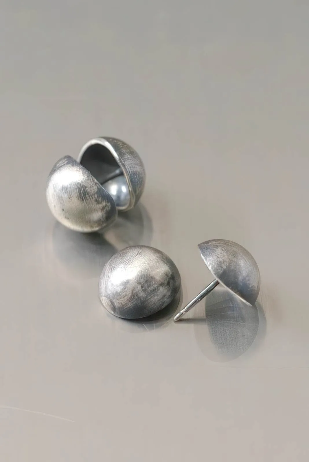 Vintage Dimensional Earrings - Distressed Double-Sided Hemisphere Studs