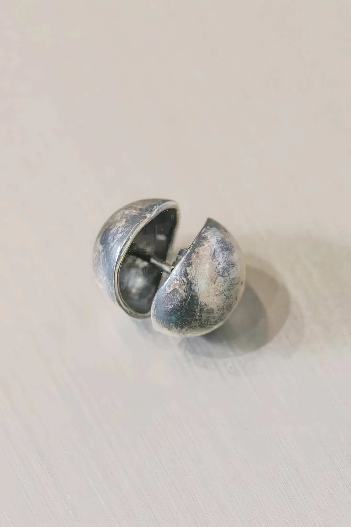 Vintage Dimensional Earrings - Distressed Double-Sided Hemisphere Studs