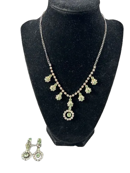 Vintage Green Rhinestones & Earrings Set