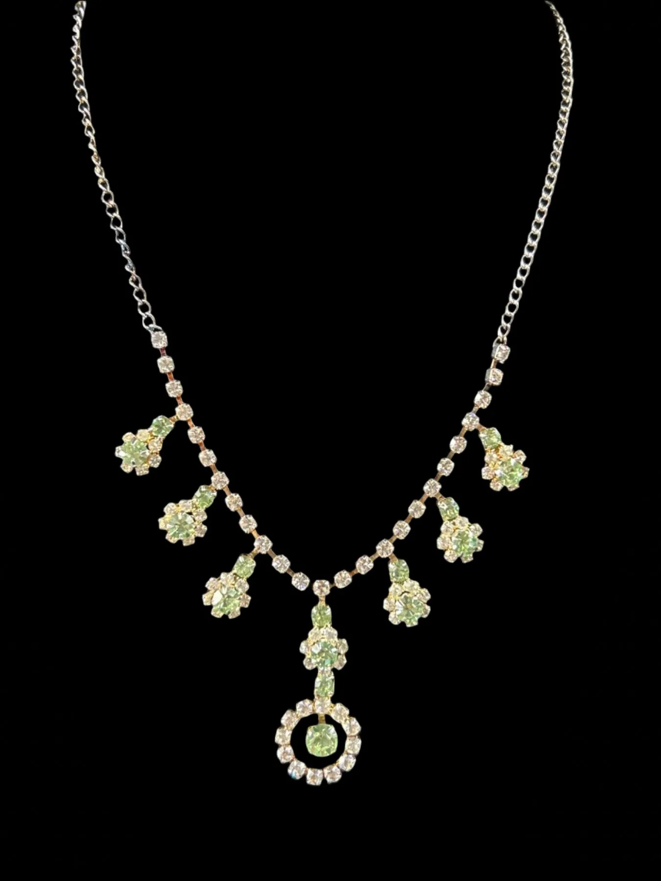 Vintage Green Rhinestones & Earrings Set