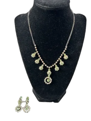 Vintage Green Rhinestones & Earrings Set