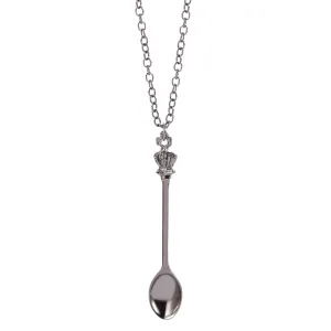 Vintage Tea Spoon Crown Pendant Necklace Classic Spoon Long Chain Jewelry