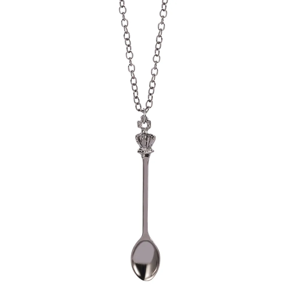 Vintage Tea Spoon Crown Pendant Necklace Classic Spoon Long Chain Jewelry