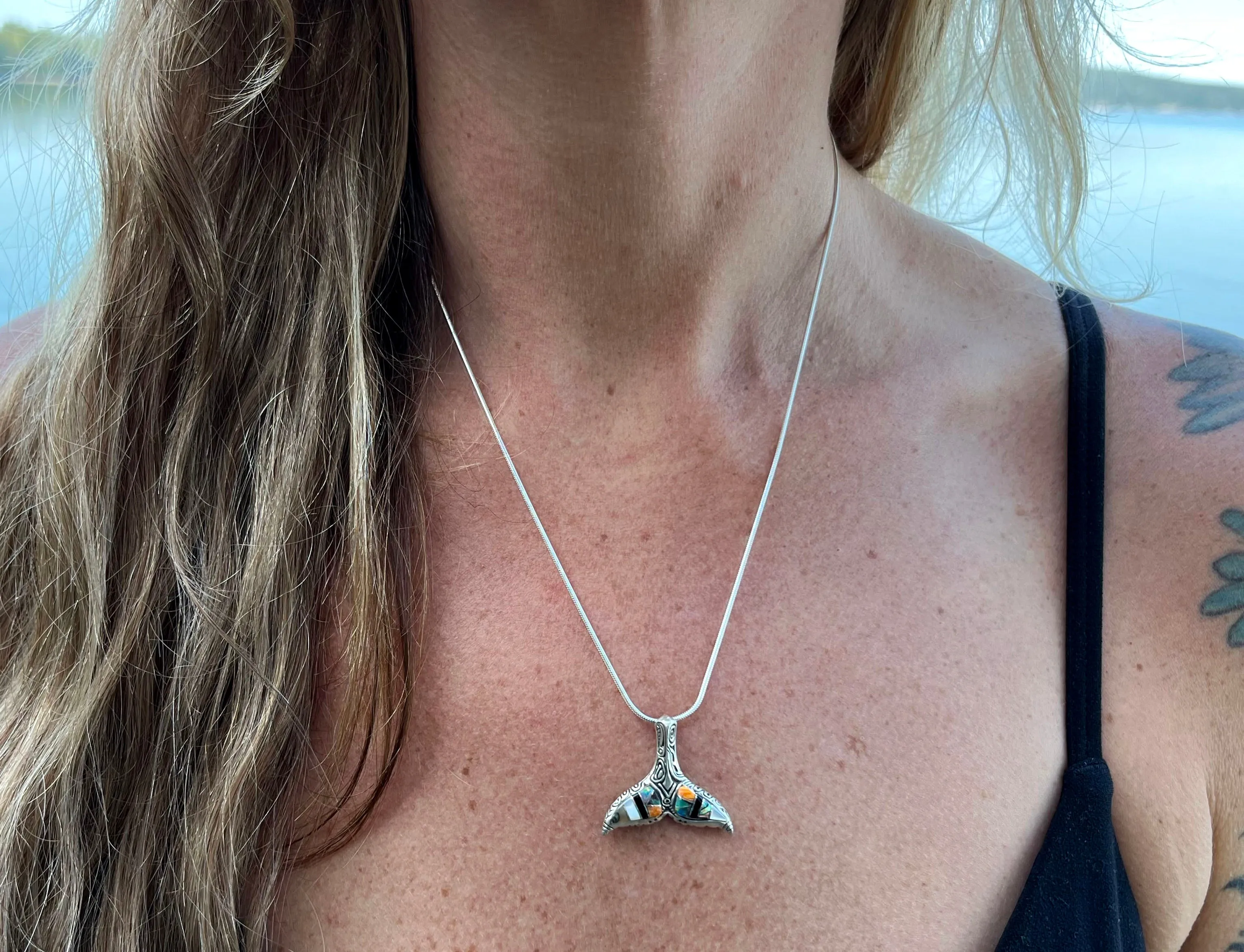 Whale Fluke Necklace- Inlay