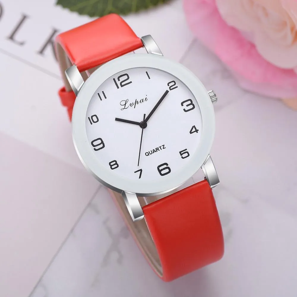 Woman's Watch Fashion Simple White Quartz Wristwatches Sport Leather Band Casual Ladies Watches For Women and Girls